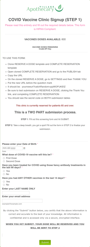 Dr. Neal's 2 Stepper: RESERVE A DOSE Form Template