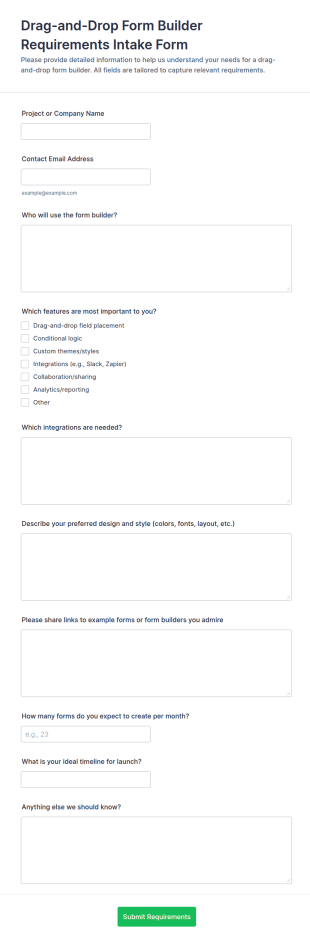 Drag And Drop Form Builder Requirements Intake Form