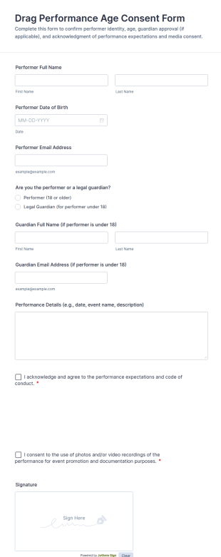 Drag Performance Age Consent Form Template