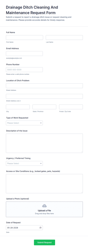 Drainage Ditch Cleaning And Maintenance Request Form Template