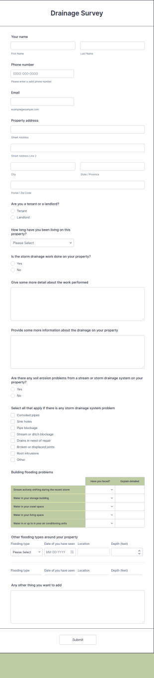Drainage Survey Form Template