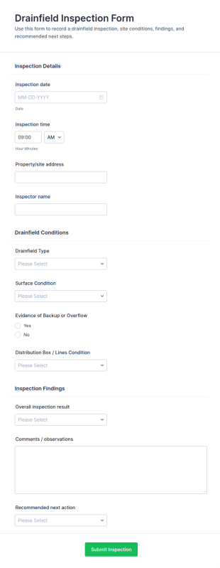 Drainfield Inspection Form Template
