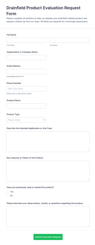 Drainfield Product Evaluation Request Form Template