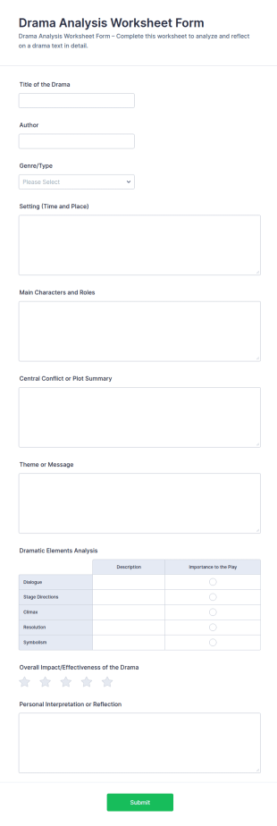 Drama Analysis Worksheet Form Template