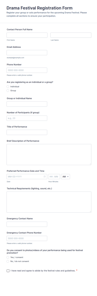 Drama Festival Registration Form Template