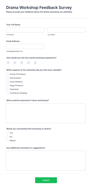 Drama Workshop Feedback Survey Form Template