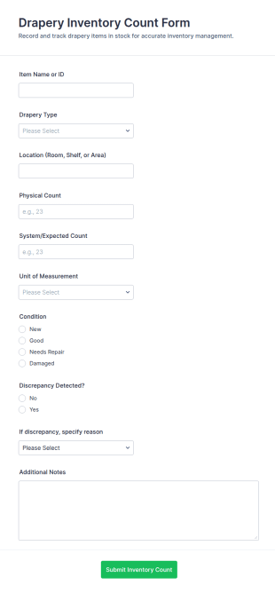 Drapery Inventory Count Form Template