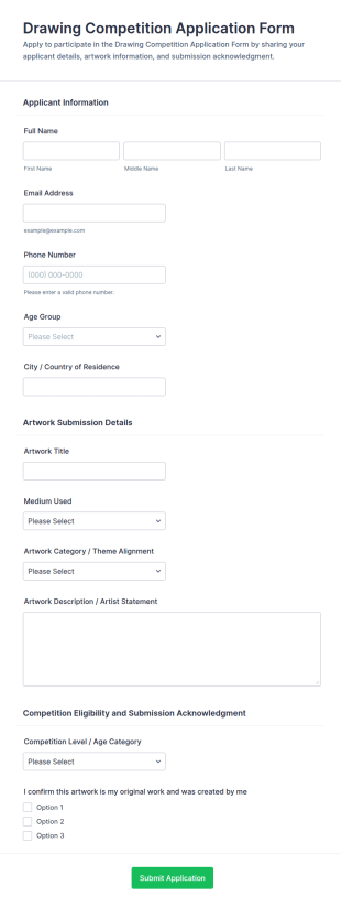 Drawing Competition Application Form Template
