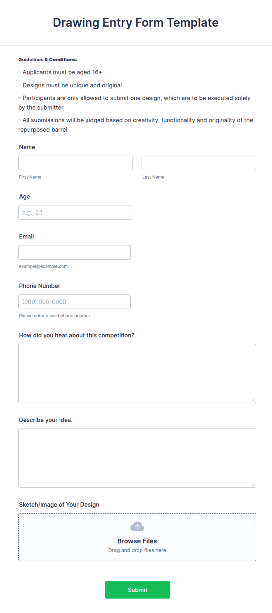 Program Drawer Form Drawing Entry Form Template | Jotform
