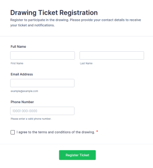 Drawing Ticket Registration Form Template