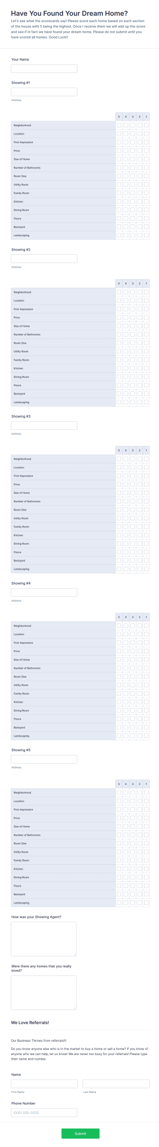 Property Judging Form Template
