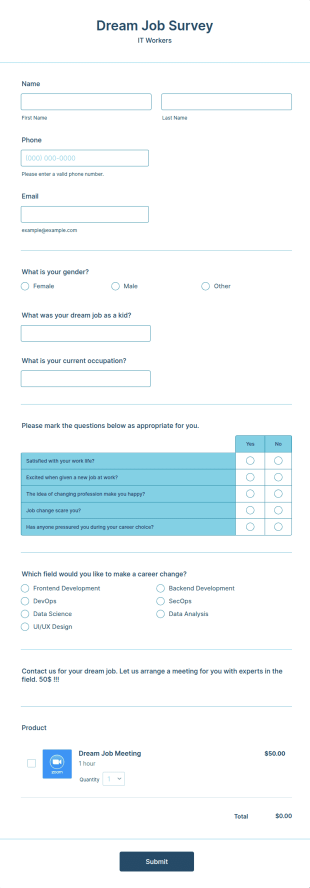 Dream Job Survey Form Template