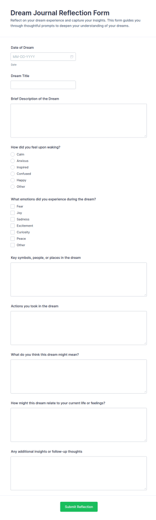 Dream Journal Reflection Form Template