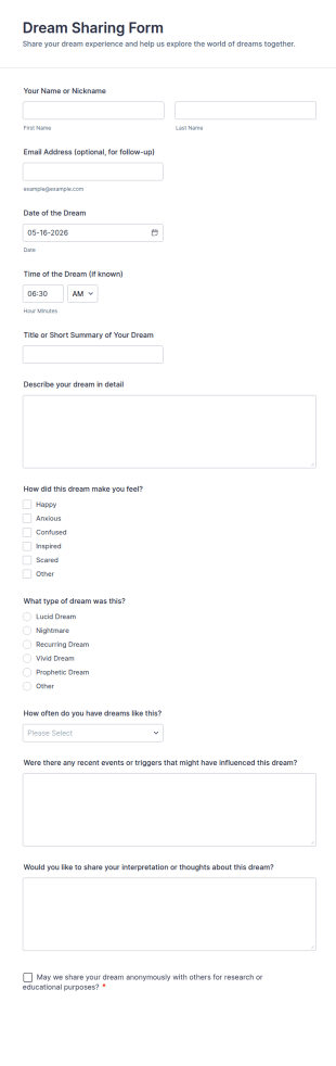Dream Sharing Form Template