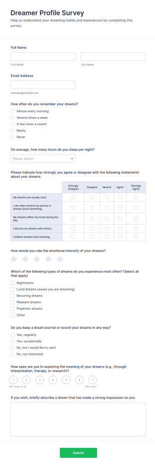 Dreamer Profile Survey Form Template