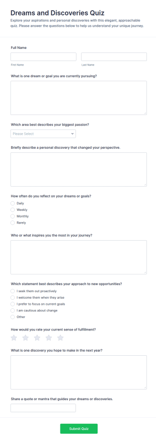 Dreams And Discoveries Quiz Form Template