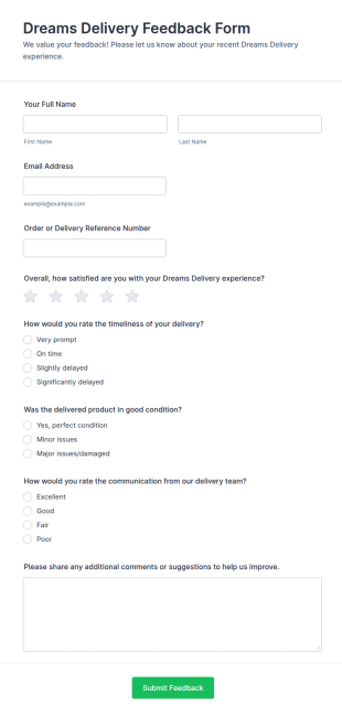 Dreams Delivery Feedback Form Template