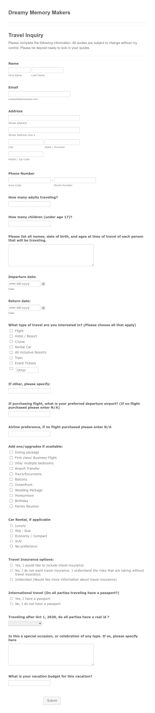 Dreamy Memory Makers Form Template