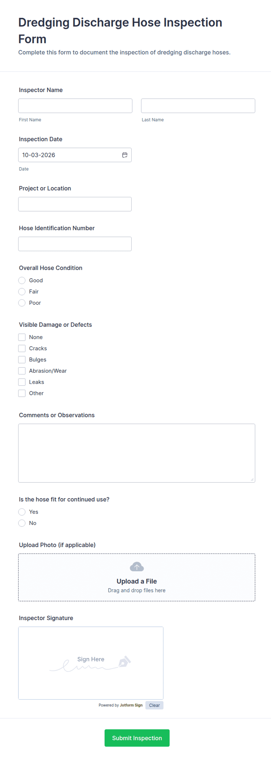 Dredging Discharge Hose Inspection Form Template | Jotform