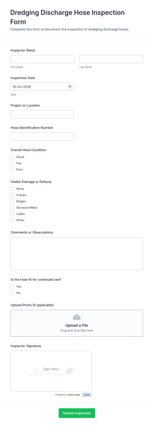 Dredging Discharge Hose Inspection Form Template