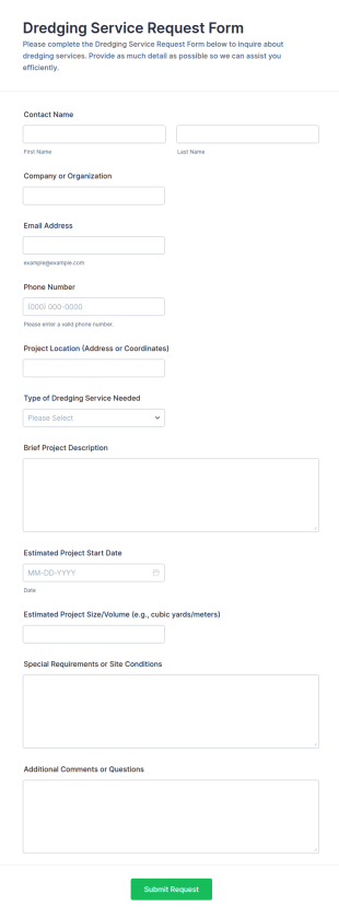 Dredging Service Request Form Template