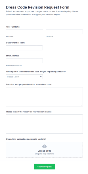 Dress Code Revision Request Form Template