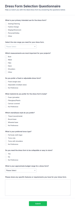Dress Form Selection Questionnaire