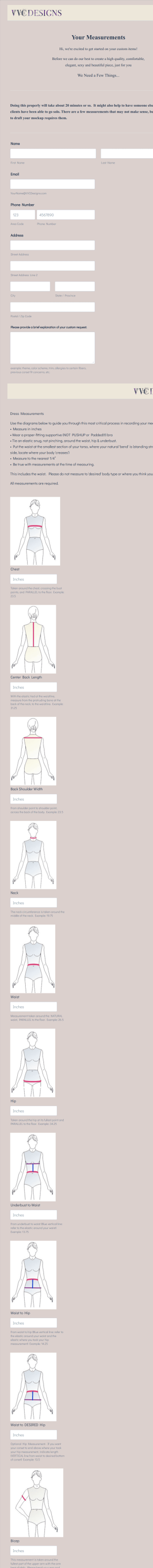 Custom Dress Measurement Form Template