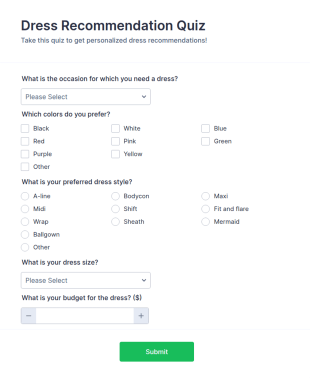 Dress Recommendation Quiz Form Template