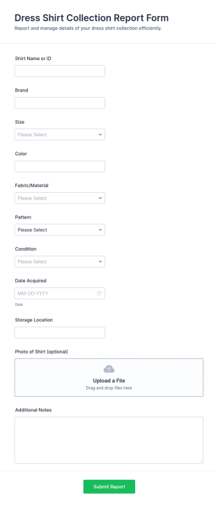 Dress Shirt Collection Report Form Template
