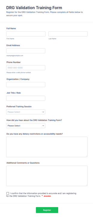 DRG Validation Training Registration Form Template