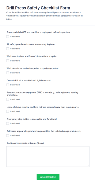 Drill Press Safety Checklist Form Template