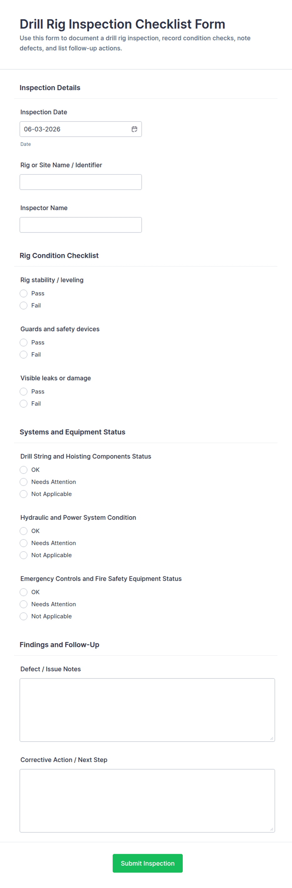 Directional Drilling Rig Inspection Checklist Form.pdf Drill Rig Inspection Checklist Form Template | Jotform