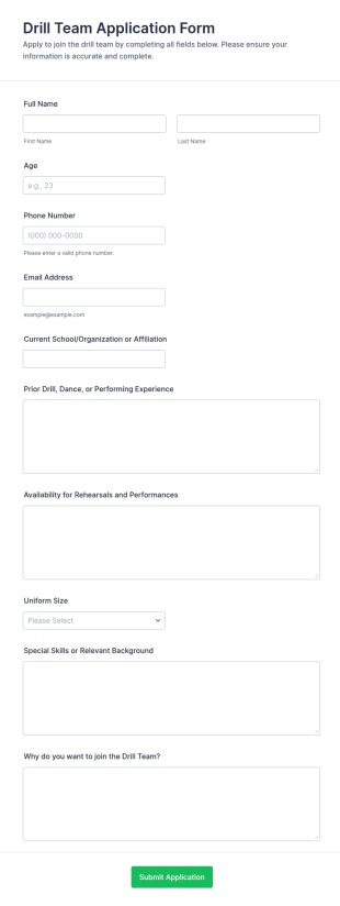 Drill Team Application Form Template