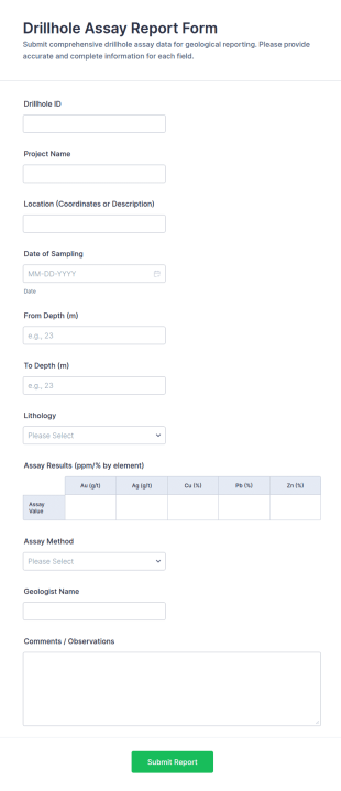 Drillhole Assay Report Form Template
