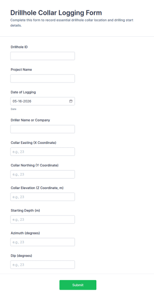 Drillhole Collar Logging Form Template