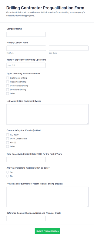 Drilling Contractor Prequalification Form Template