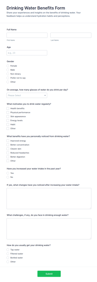 Drinking Water Benefits Form Template