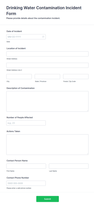 Drinking Water Contamination Incident Form Template