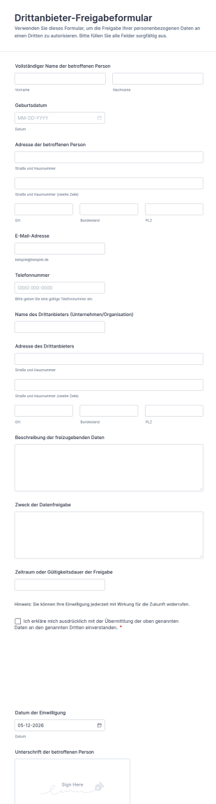 Drittanbieter Freigabeformular