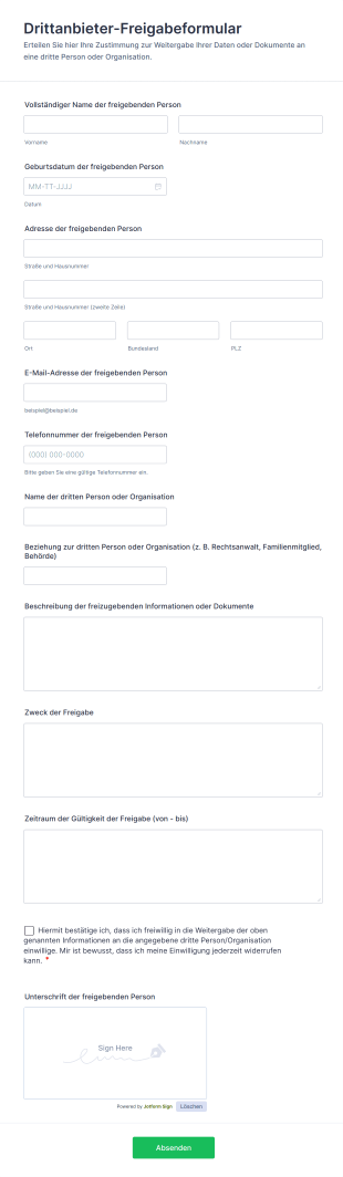 Drittanbieter Freigabeformular