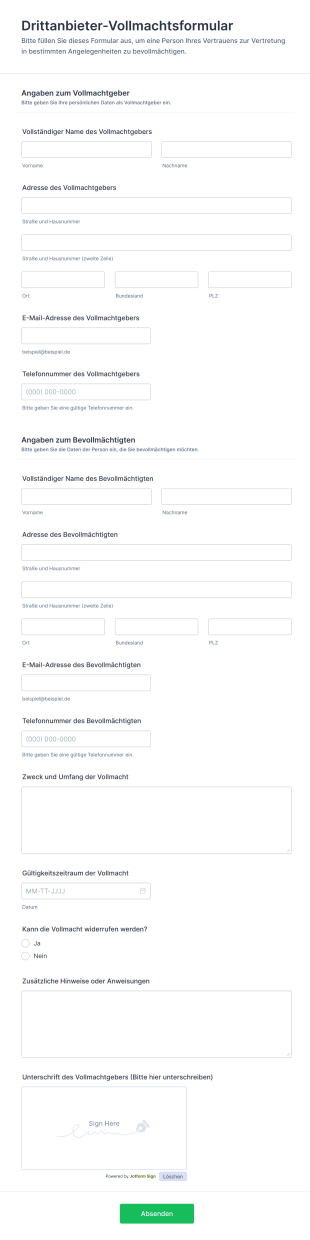 Drittanbieter Vollmachtsformular