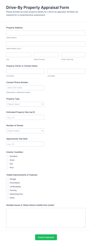 Drive By Property Appraisal Form Template