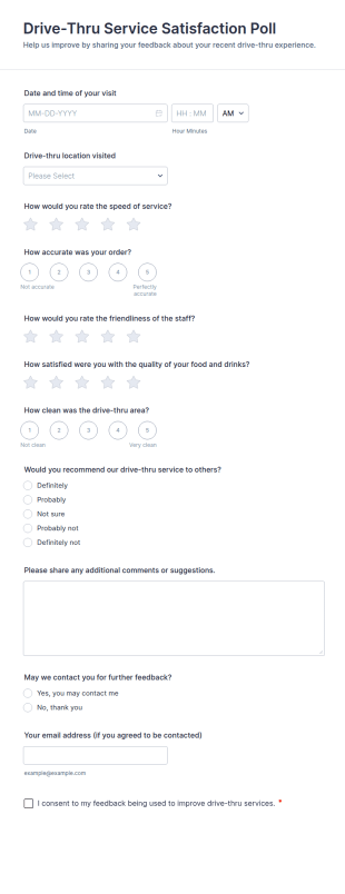 Drive Thru Service Satisfaction Poll Form Template