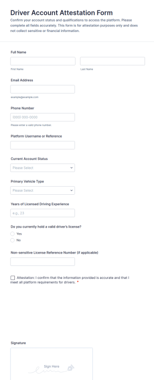 Driver Account Attestation Form Template