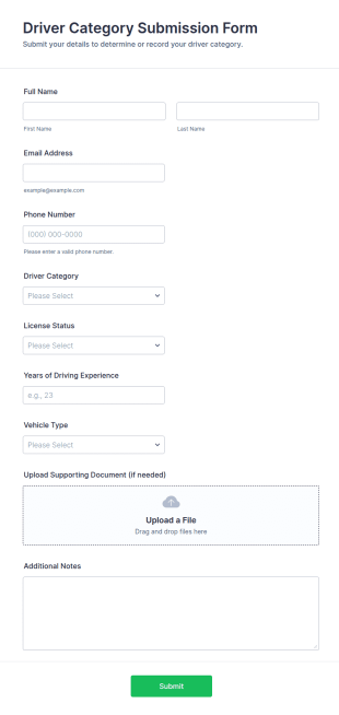 Driver Category Submission Form Template