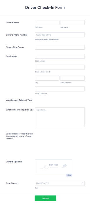 Driver Check In Form Template