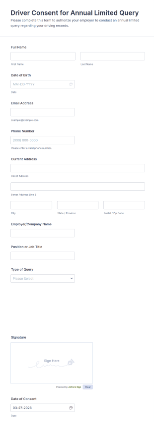 Driver Consent For Annual Limited Query Form Template