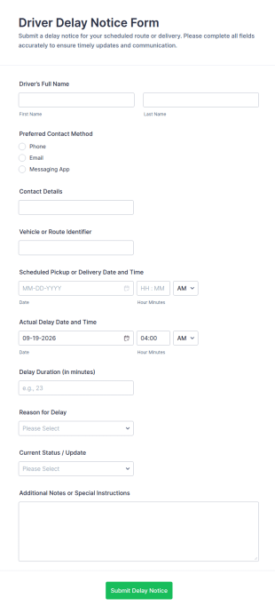 Driver Delay Notice Form Template