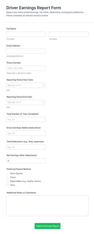 Driver Earnings Report Form Template